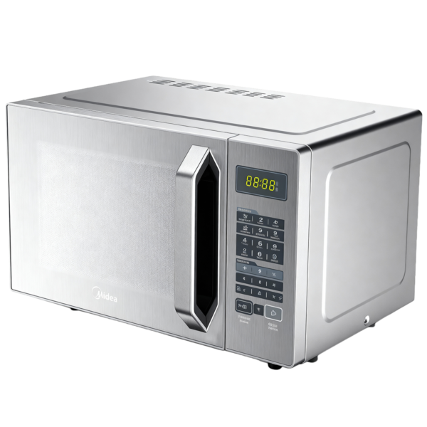 Midea Microwave EM9P032MX-S, Silver housing and silver panel, mirror front, Grey painted cavity, 288 mm glass turntable, Microwave power 900 W, 28L, Silver