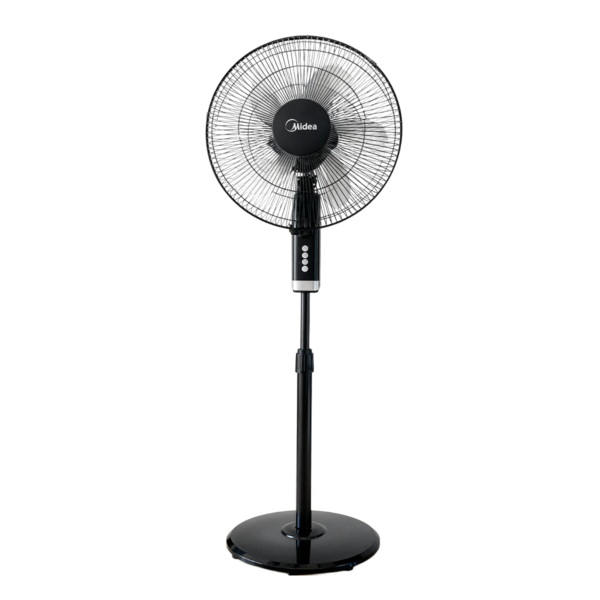 Midea Stand Fan 18" Inch FS45-25MT-BK,Copper Motor, 75W, Reach to 1300 RPM, 5 Blades Durable ABS impact Resist, Whisper Quiet 6% Quieter, Adjustable length, reach to 157CM, Tech Wind Air Boost, Black