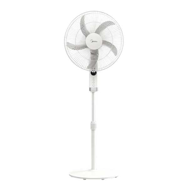 Midea Stand Fan 18" Inch FS45-25MT-W, Copper Motor, 75W, Reach to 1300 RPM, 5 Blades Durable ABS impact Resist, Whisper Quiet 6% Quieter, Adjustable length, reach to 157CM, Tech Wind Air Boost, White