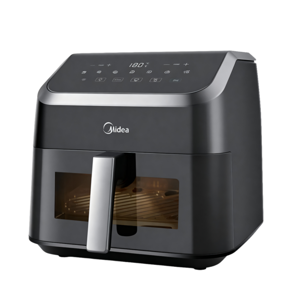 Midea Airfryer MF-CY85WK, Widemax +30%, One-Touch Presets,HeatXpress Technology57% increase in cooking efficiency, See-Thru, Metal Inner Shell, Fluorine-free Coating, safe and healthy, 9Liters, Black