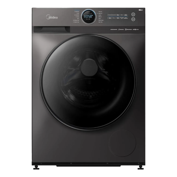 Midea Washing Machine Front Load,MF200W90B/TTC, 1400 RPM, Turbo wash, Steam, Inverter, Add Garment, Lunar dial 9 KG, Titanium Grey