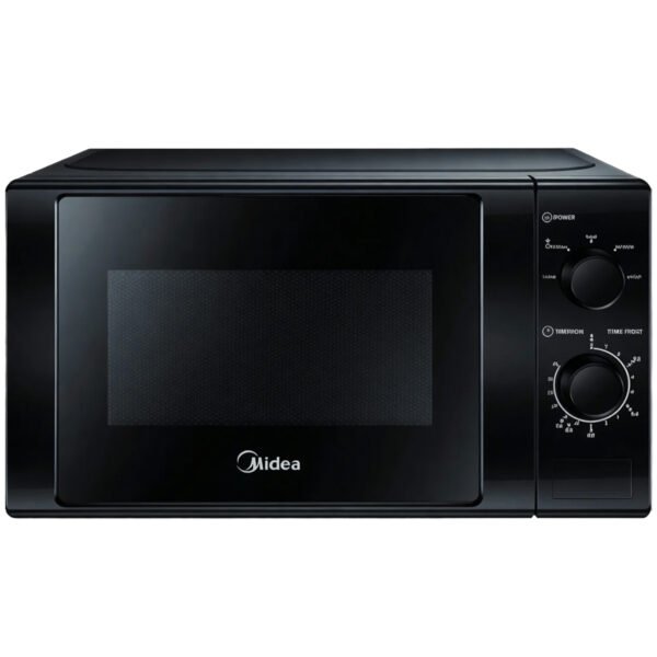 Midea Microwave MM720C2VR Easy Clean Cavity, Blue Smile knobs, Pull handle door, 255 mm, 20L Solo Black Mirror Door