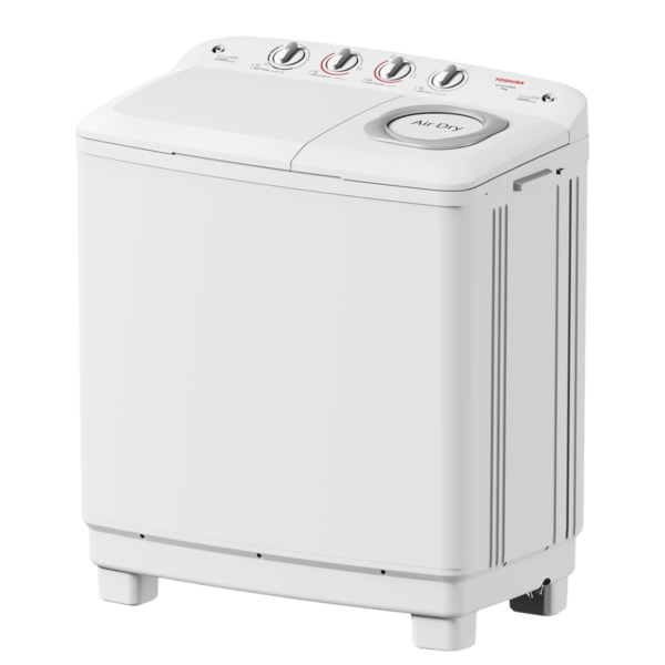 Toshiba washing Machine Twin Tub VH-Q130MEG, Wheels, Super-big drum, Anti-Rust body, Filter, Air Dry, 12K, White